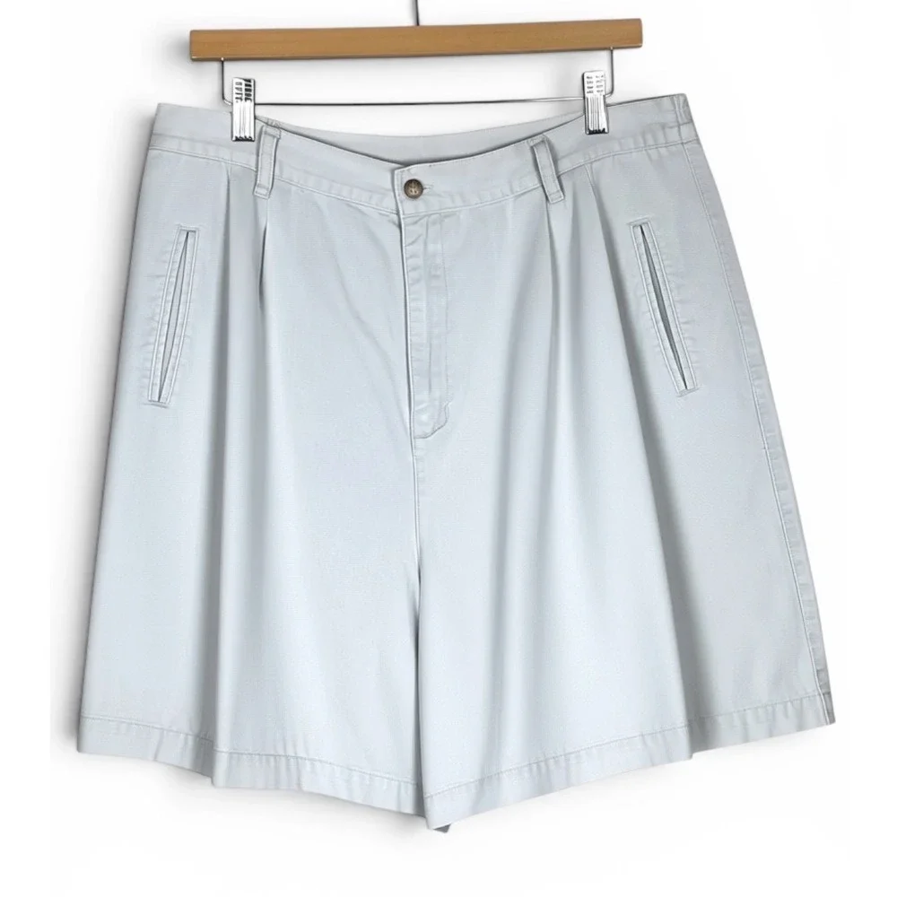 Jones New York Women Beige Pleated Shorts 16W Cotton Elastic Waist Casual‎